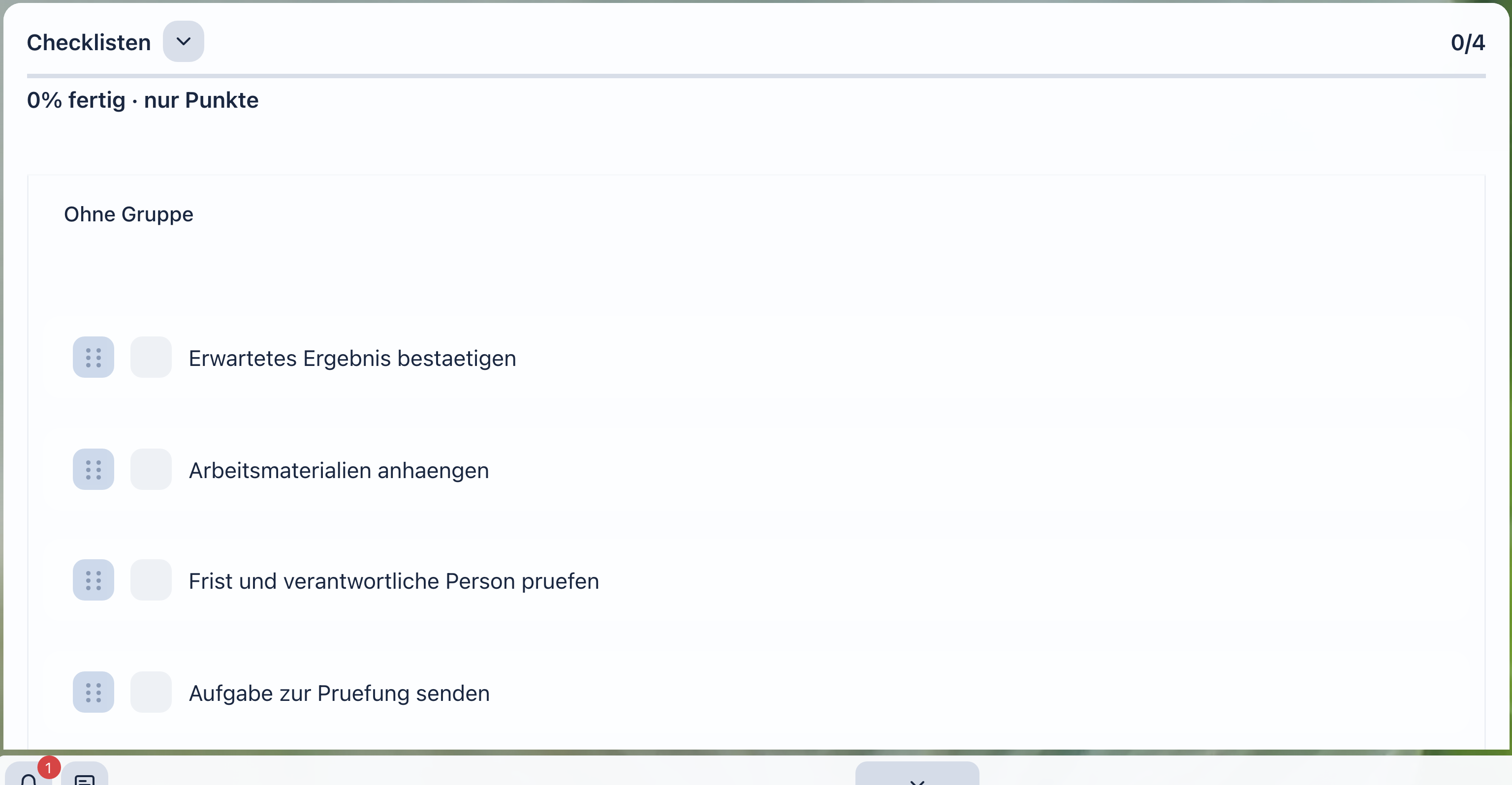 Checkliste in einer schreibgeschützten Aufgabenkarte