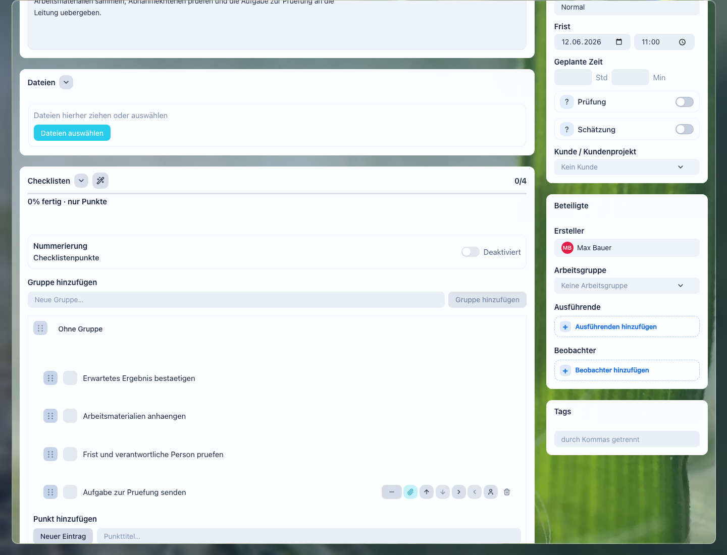 Checkliste einer Buchhaltungsaufgabe beim Erstellen des Auftrags