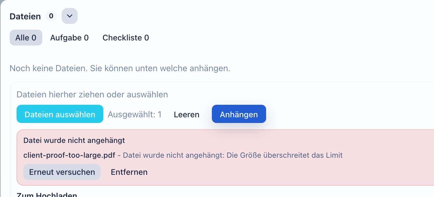 Upload-Fehler im Dateiblock einer LadVen OS Aufgabe